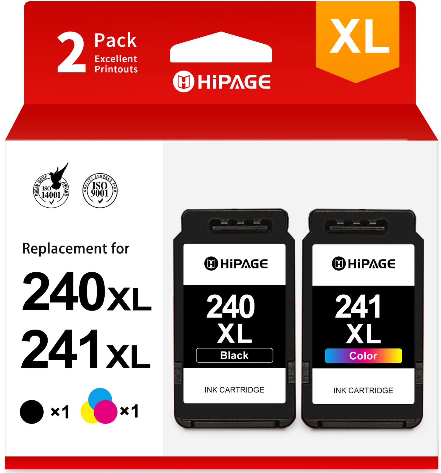 240XL Ink Cartridge for Canon 240 241 XL 240XL and 241XL PG-240XL CL-241XL Ink Cartridges for Pixma TS5120 MG3620 MG2120 MG3520 MX452 MX512 Printer(Black Tri-Color, 2-Pack)