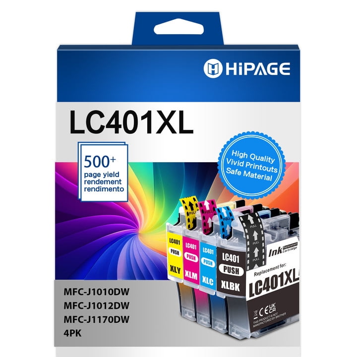 401XL Ink Cartridge for Brother 401XL Black Ink for Brother LC401 Ink Cartridges for Brother MFC-J1010DW MFC-J1012DW MFC-J1170DW Printer (4 Pack, Black Cyan Magenta Yellow)