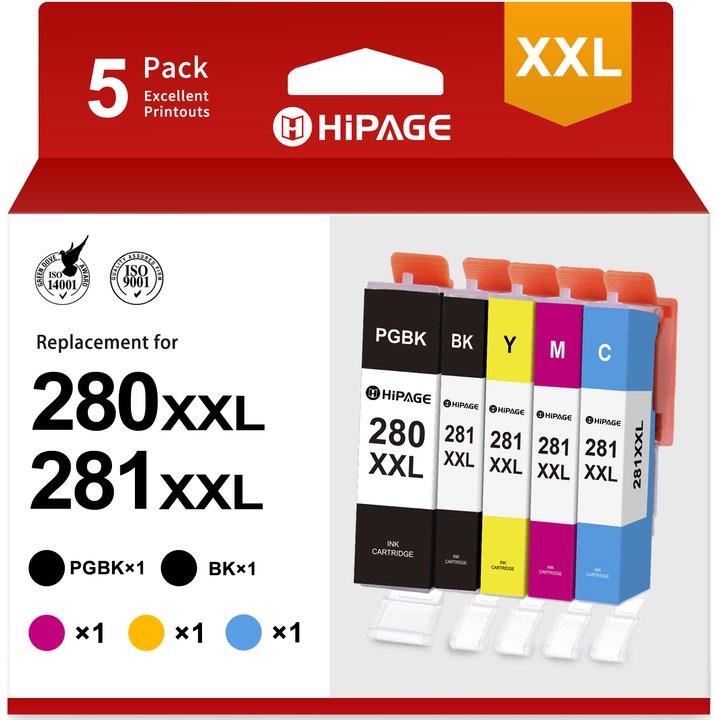 280XXL Ink Cartridge for Canon 280 Ink for PGI-280 Ink for Canon PIXMA TR8600 TR8500 TR7500 TS8100 TS8200 Printer (5 Pack)