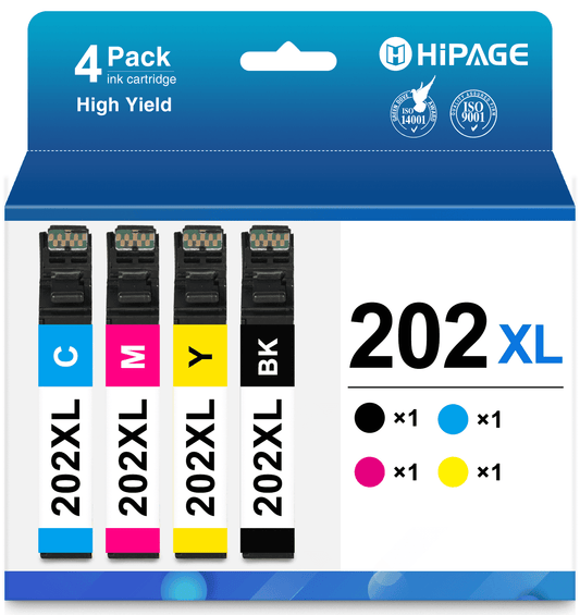 202 Ink Cartridges for Epson 202 for 202XL Ink Cartridges for Workforce WF-2860 Expression XP-5100 Printers (Black Yellow Magenta Cyan, 4 Pack)