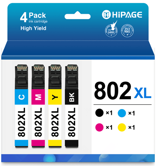 802 Ink Cartridge for Epson 802XL Ink for Epson Ink 802XL for Epson Workforce Pro WF-4720 WF-4730 WF-4734 Printers (Black Cyan Magenta Yellow)