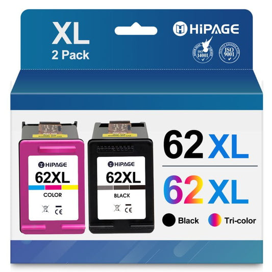 62 Ink Cartridges for HP 62XL Ink Cartridges for HP 62 Ink for HP Officejet Pro ENVY 5540 5640 5660 7640 8000 Officejet Pro 5740 8040 Printer (2 Pack, Black Tri-Color)