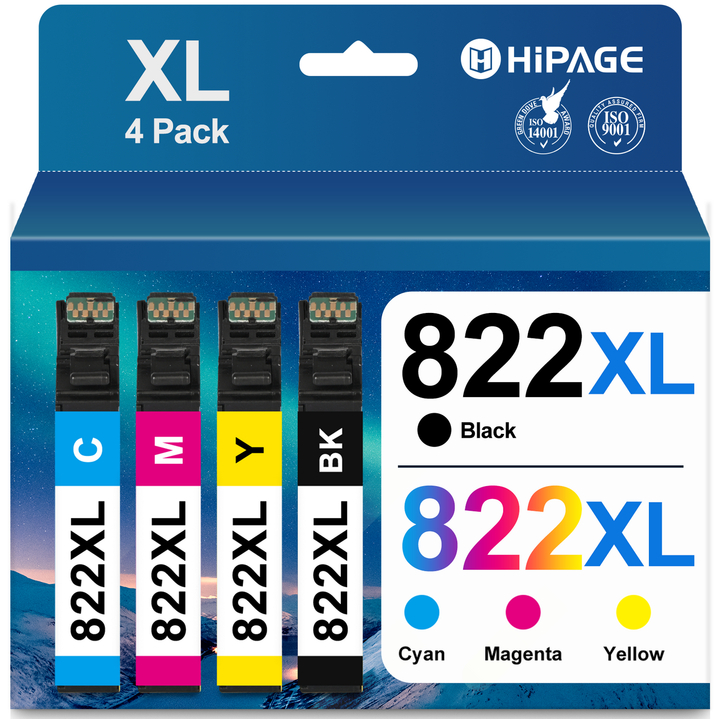 822XL Ink Cartridge for Epson Ink 822 XL 822 XL T822XL T822 Combo Pack for Epson Workforce WF-4820 Pro WF-3820 WF-4830 WF-4833 WF-4834 Printer(Black Cyan Magenta Yellow, 4-Pack)