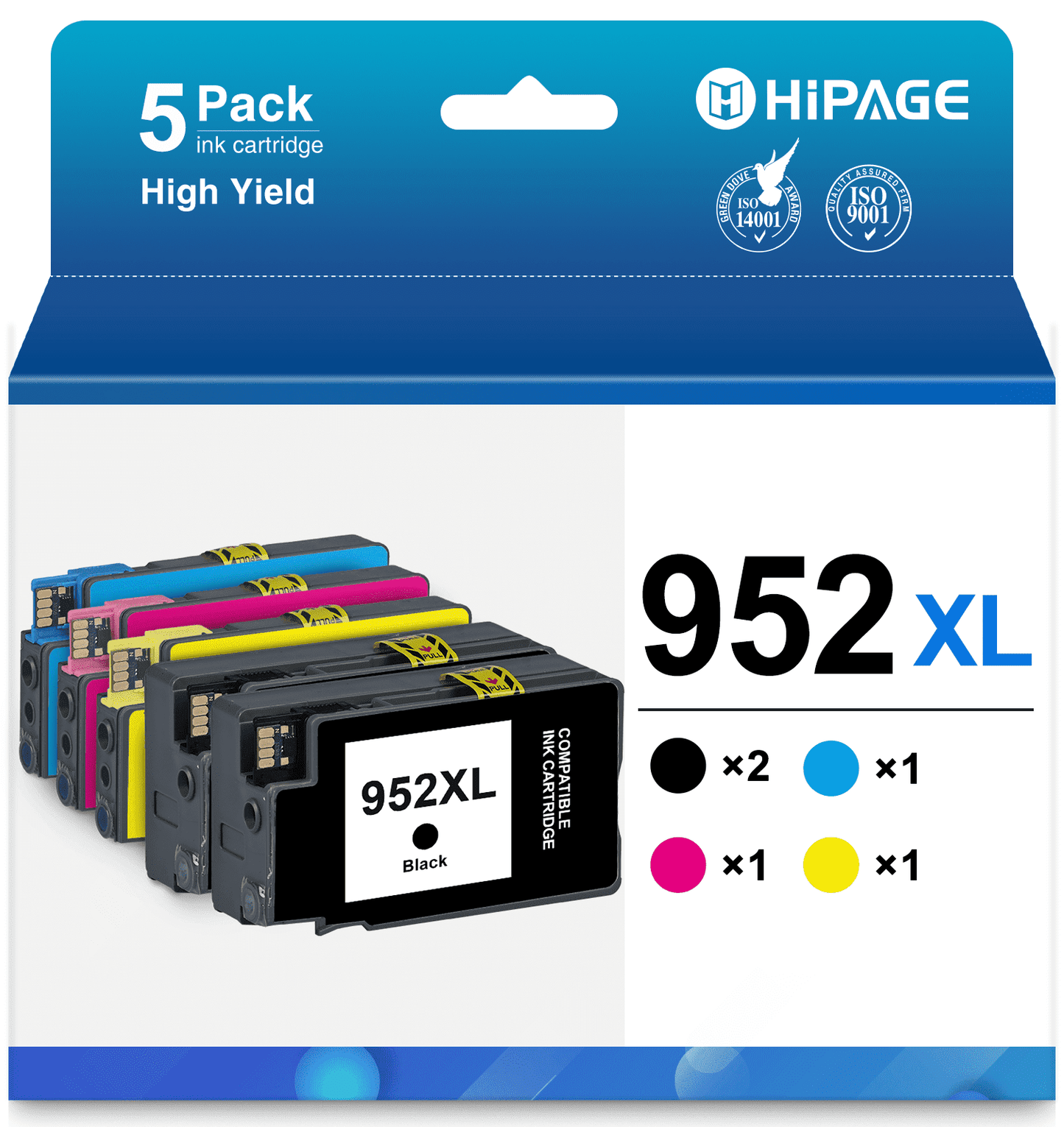952 XL Ink Cartridges for HP 952XL Ink Cartridges for HP 952 Ink Cartridges for HP Officejet Pro 8710 8745 Printer (2Black Cyan Magenta Yellow, 5 Pack)