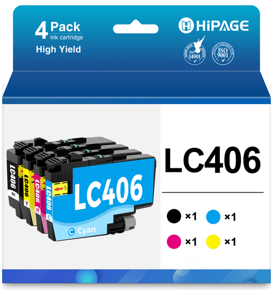 LC406 Ink Cartridge for Brother LC406 Ink Cartridges for Brother LC406 for MFC-J4335DW MFC-J4345DW MFC-J6955DW (Black Cyan Magenta Yellow)